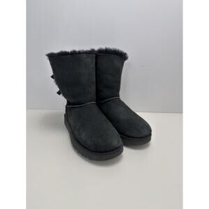 UGG Women's Mid-Calf Bailey Bow Fur Trim Suede Winter Boots Black US 9